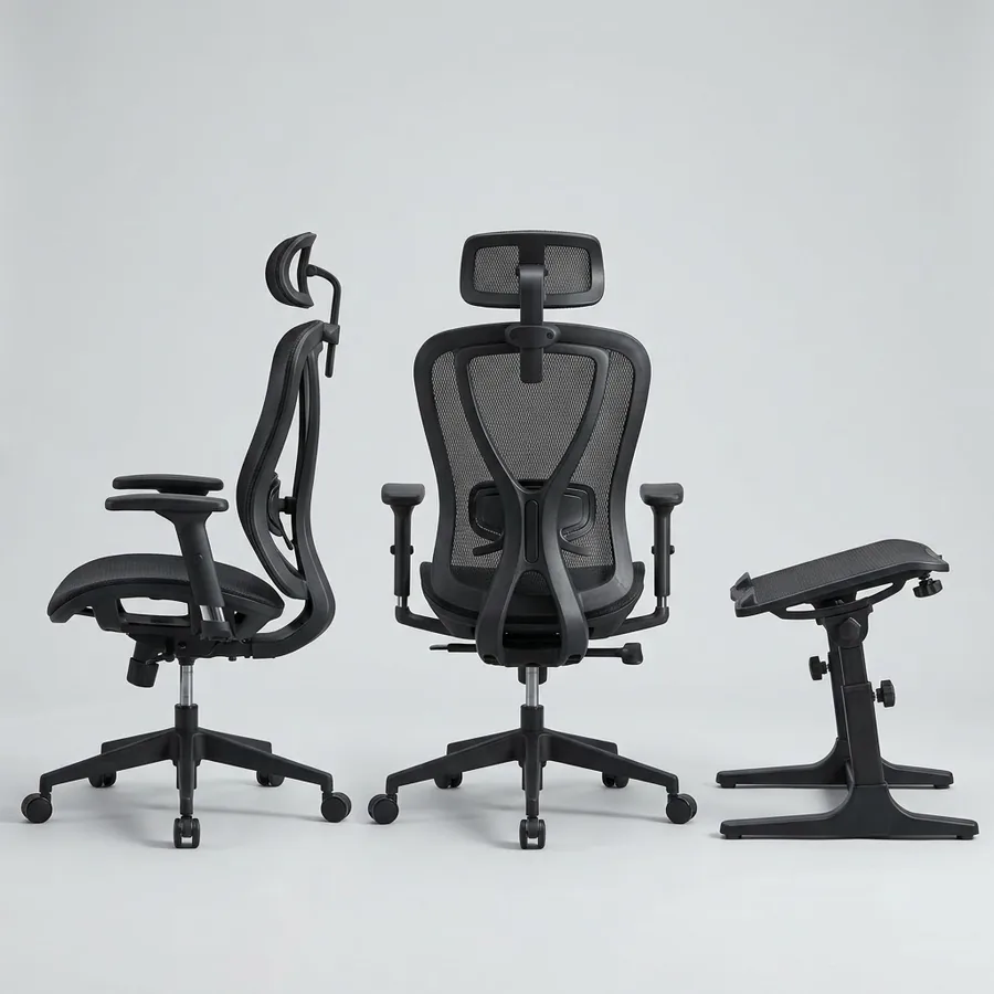 Ghế công thái học Lumbar S2 — Combo ghế + bệ gác chân