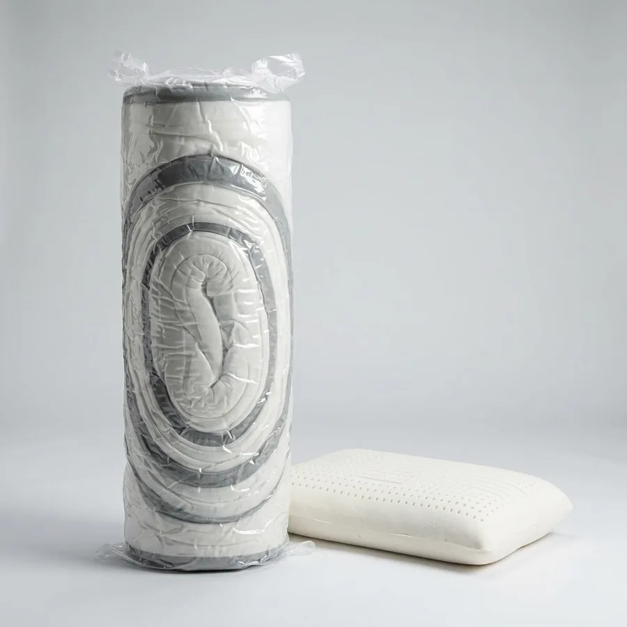 Nệm cuộn foam 10cm + gối cao su non