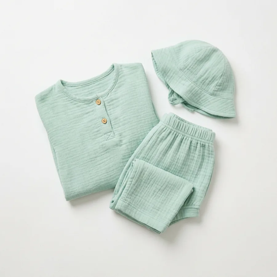 Bộ cotton mềm cho bé — Bộ cộc tay cổ tròn
