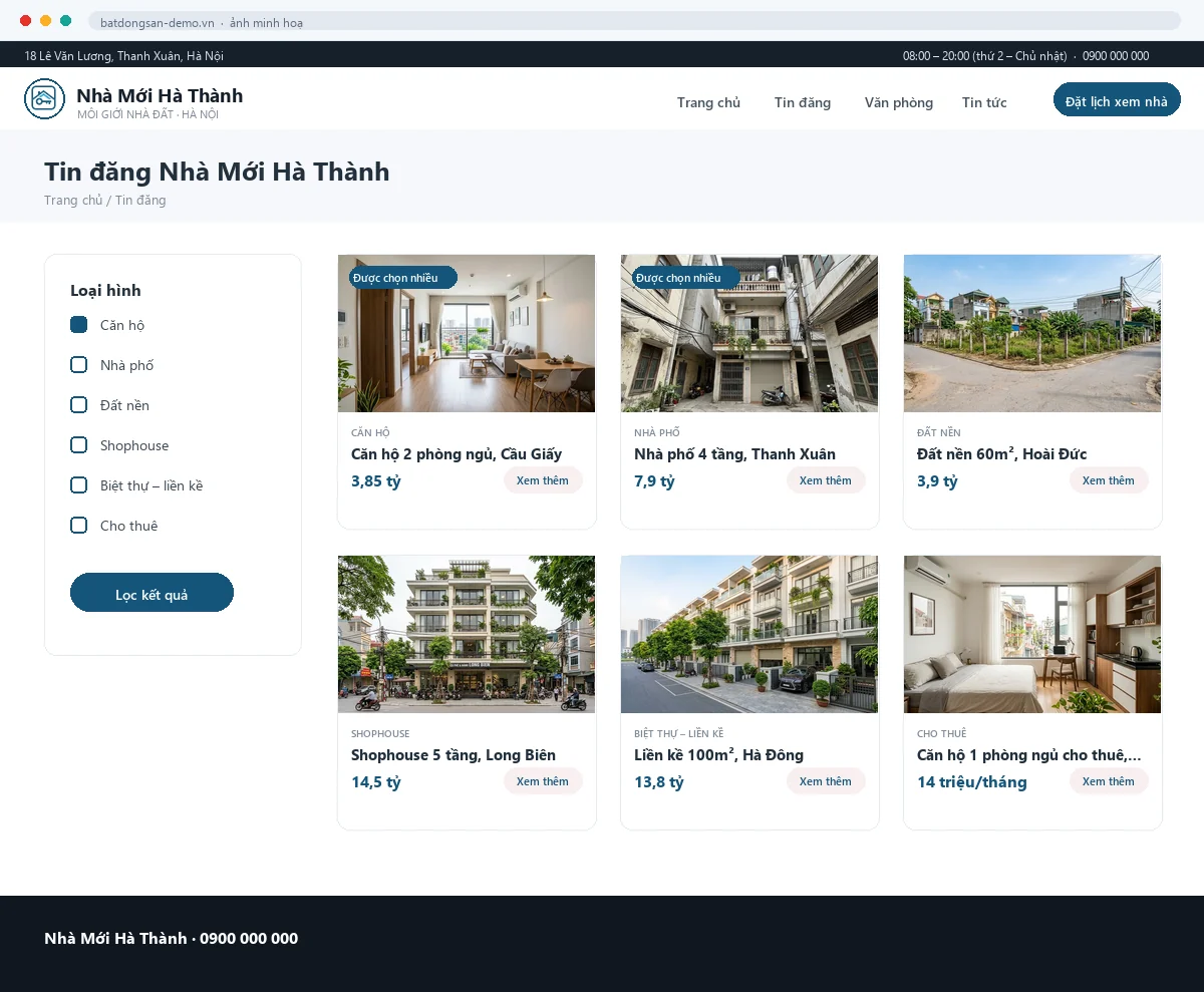 Mẫu Bất động sản — trang danh sách bên trong