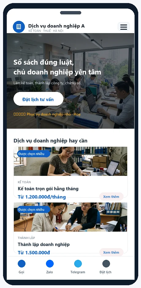 Mẫu Công ty & dịch vụ — bản trên điện thoại