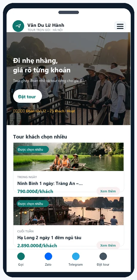 Mẫu Du lịch & khách sạn — bản trên điện thoại