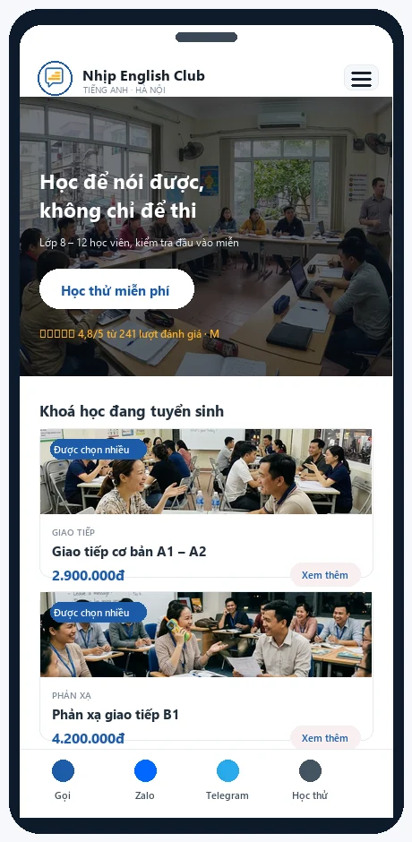 Mẫu Giáo dục & trung tâm — bản trên điện thoại