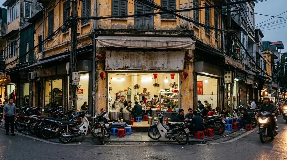 Mặt tiền quán buổi tối