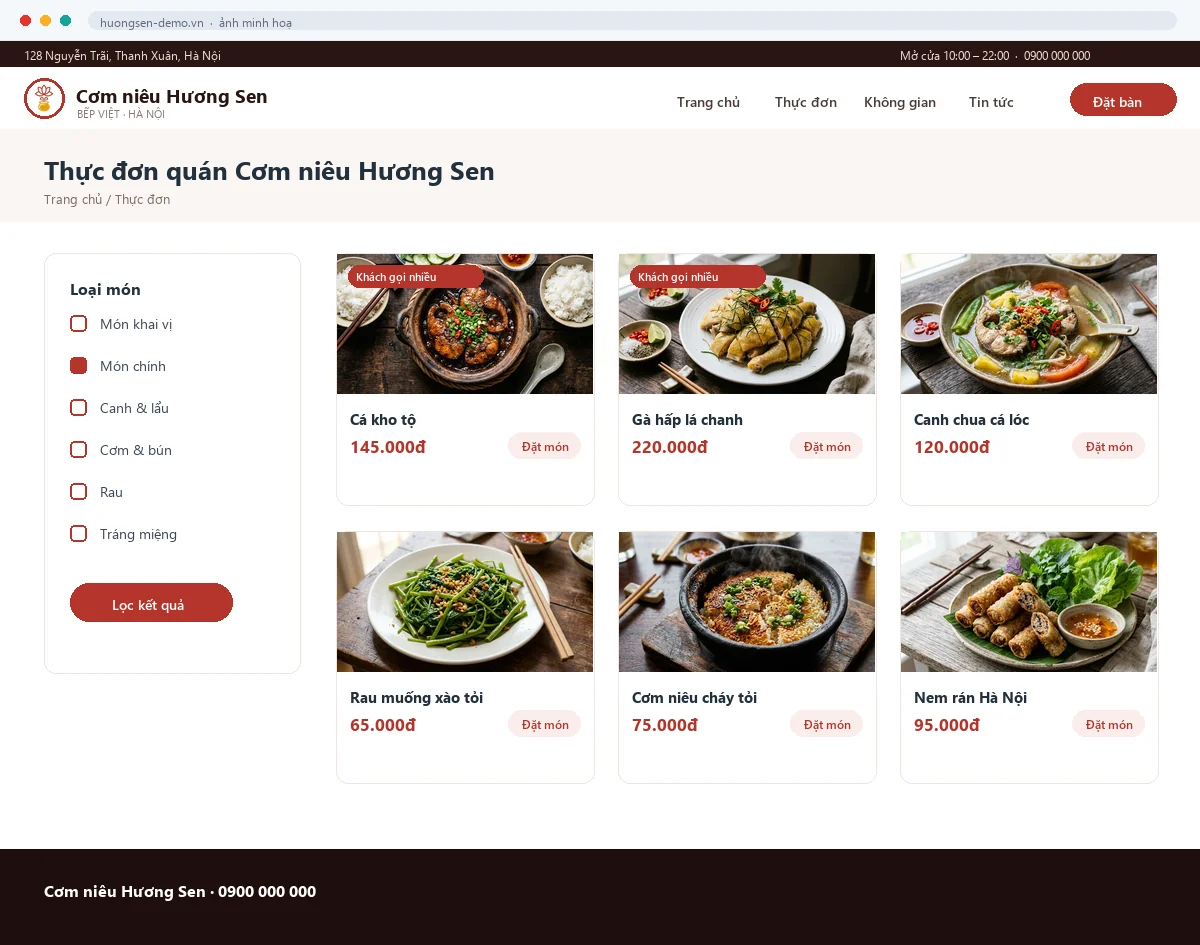 Mẫu Nhà hàng & quán ăn — trang danh sách bên trong