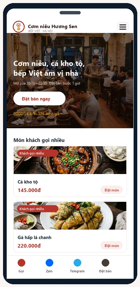 Mẫu Nhà hàng & quán ăn — bản trên điện thoại