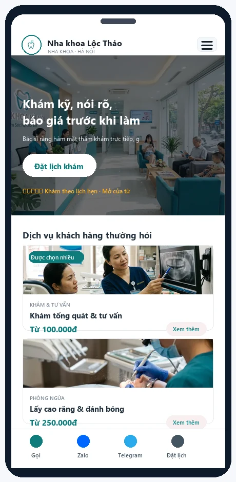 Mẫu Phòng khám & nha khoa — bản trên điện thoại