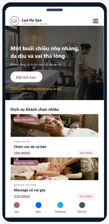Mẫu Spa & thẩm mỹ viện — bản trên điện thoại