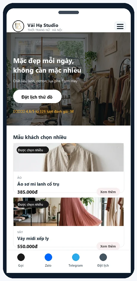 Mẫu Thời trang & phụ kiện — bản trên điện thoại