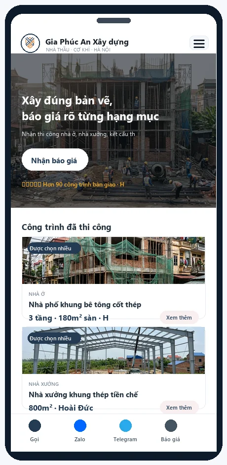 Mẫu Xây dựng & cơ khí — bản trên điện thoại