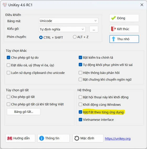 Giao diện UniKey